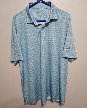 johnnie-O XL Short Sleeve Men's Polo Shirt Blue Green White Polyester/Spandex